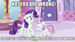 Size: 625x349 | Tagged: safe, imported from derpibooru, rarity, sweetie belle, image macro, reaction image