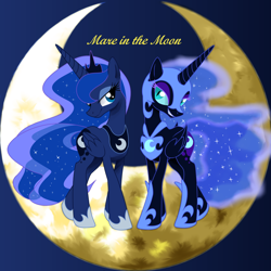 Size: 1000x1000 | Tagged: dead source, safe, artist:30clock, imported from derpibooru, nightmare moon, princess luna, duality, moon, pixiv