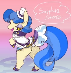 Size: 589x600 | Tagged: safe, artist:kolshica, imported from derpibooru, sapphire shores, pony, bipedal, bipedal leaning, butt, female, pixiv, plot, solo