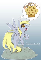 Size: 554x800 | Tagged: safe, artist:kolshica, imported from derpibooru, derpy hooves, pegasus, pony, female, mare, muffin, pixiv, solo, that pony sure does love muffins