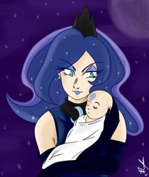 Size: 1077x1282 | Tagged: safe, artist:frankaraya, imported from derpibooru, princess luna, human, baby, duo, hijo de la luna, humanized, maternaluna, night