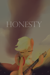 Size: 900x1350 | Tagged: safe, artist:marisalle, imported from derpibooru, applejack, pony, eyes closed, female, guitar, solo