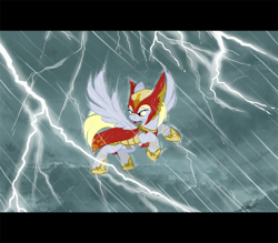 Size: 1024x896 | Tagged: safe, artist:caycowa, imported from derpibooru, derpy hooves, pegasus, pony, armor, epic derpy, female, lightning, mare, rain, solar empire, solo, storm, underp