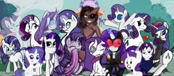 Size: 1218x530 | Tagged: safe, imported from derpibooru, rarity, lil-miss rarity, a touch of diamonds, acetic rarity, alternate universe, ask, gamer rarity, group shot, multiverse, rarigamer, sadistic rarity, solo, tag all the ponies, tumblr