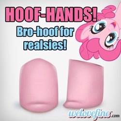 Size: 584x584 | Tagged: safe, imported from derpibooru, pinkie pie, earth pony, pony, advertisement, april fools, female, for realzies, hooves, impact font, in which pinkie pie forgets how to gravity, mare, pinkie being pinkie, pinkie physics, welovefine