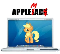 Size: 567x510 | Tagged: safe, imported from derpibooru, applejack, apple, computer, laptop computer, mac, macbook, pun