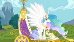 Size: 1920x1080 | Tagged: safe, imported from derpibooru, screencap, princess celestia, keep calm and flutter on, animation error, faic, hub logo, wat, wings