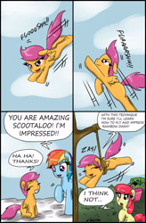 Size: 1862x2838 | Tagged: safe, artist:ciriliko, imported from derpibooru, apple bloom, rainbow dash, scootaloo, comic, creeper, scootaloo can't fly, zas