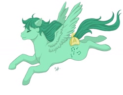 Size: 1406x1091 | Tagged: safe, artist:salpa, imported from derpibooru, medley, pegasus, pony, bow, eyes closed, female, flying, g1, simple background, solo, tail bow, white background