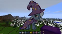 Size: 1366x745 | Tagged: safe, imported from derpibooru, trixie, pony, female, game screencap, minecraft, minecraft pixel art, pixel art, solo