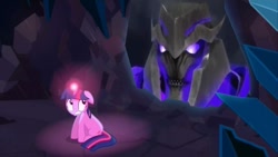 Size: 850x478 | Tagged: safe, edit, edited screencap, imported from derpibooru, screencap, twilight sparkle, pony, unicorn, a canterlot wedding, cave, cave meme, crystal caverns, exploitable meme, megatron, meme, transformers, transformers prime, unicorn twilight