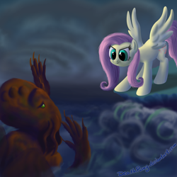 Size: 2000x2000 | Tagged: safe, artist:deathpwny, imported from derpibooru, fluttershy, cthulhu, the stare