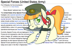 Size: 669x428 | Tagged: safe, artist:derkrazykraut, edit, imported from derpibooru, tag-a-long, filly, green beret, knife, scout, thin mint, wikipedia