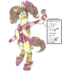 Size: 981x1122 | Tagged: source needed, useless source url, safe, artist:anaxhedgecat, artist:galaxyacero, imported from derpibooru, oc, earth pony, pony, cosplay, costume, female, kyary pamyu pamyu, mare, ponponpon, solo, traditional art