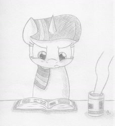 Size: 1280x1404 | Tagged: safe, artist:ramott, imported from derpibooru, twilight sparkle, pony, book, drink, reading, tea, traditional art