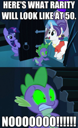 Size: 625x1022 | Tagged: safe, edit, edited screencap, imported from derpibooru, screencap, cookie crumbles, spike, twilight sparkle, the crystal empire, exploitable meme, meme, older, recolor, the scary door