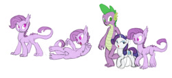 Size: 1766x804 | Tagged: safe, artist:carnifex, imported from derpibooru, rarity, spike, oc, oc:lavender, dracony, hybrid, female, interspecies offspring, male, offspring, older, older spike, parent:rarity, parent:spike, parents:sparity, shipping, simple background, sparity, straight, white background