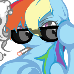 Size: 1200x1200 | Tagged: artist needed, safe, imported from derpibooru, rainbow dash, pony, cigarette, female, pixiv, smoke, smoking, solo, sunglasses