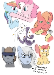 Size: 700x960 | Tagged: safe, artist:fighting-wolf-fist, imported from derpibooru, apple bloom, big macintosh, pinkie pie, rainbow dash, rarity, earth pony, pegasus, pony, unicorn, konami, male, metal gear, ponified, raiden, shaving, solid snake, squishy, stallion