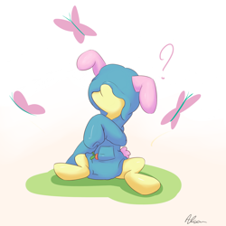 Size: 1200x1200 | Tagged: safe, artist:alasou, imported from derpibooru, fluttershy, bunny ears, carrot, clothes, female, hoodie, solo