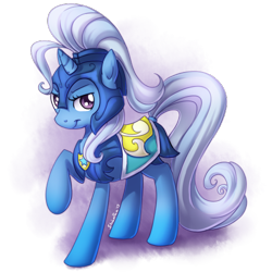 Size: 500x500 | Tagged: safe, artist:shinepawpony, imported from derpibooru, trixie, pony, unicorn, armor, crystal guard armor, female, guard, simple background, smiling, solo