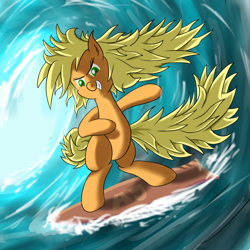 Size: 1300x1300 | Tagged: safe, artist:ziemniax, imported from derpibooru, applejack, solo, surfing