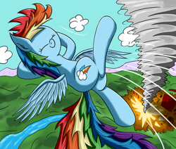 Size: 1300x1100 | Tagged: safe, artist:ziemniax, imported from derpibooru, rainbow dash, hooves behind head, solo, tornado