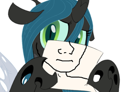 Size: 800x599 | Tagged: artist needed, safe, imported from derpibooru, queen chrysalis, chrysalis' note, feels, female, meme, paper, sign, solo, wojak