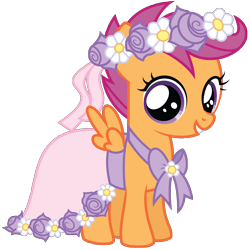 Size: 6000x6000 | Tagged: safe, artist:midnight--blitz, imported from derpibooru, scootaloo, pony, absurd resolution, clothes, dress, female, flower, simple background, solo, transparent background, vector