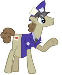Size: 761x915 | Tagged: safe, artist:catnipfairy, edit, imported from derpibooru, parcel post, post haste, earth pony, pony, mailpony, male, male pregnancy, pregnant, pregnant edit, raised hoof, show accurate, simple background, smiling, solo, stallion, white background