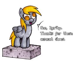 Size: 1050x887 | Tagged: safe, artist:darkone10, imported from derpibooru, derpy hooves, pegasus, pony, cement, cement shoes, female, mare, oblivious, simple background, that silly derpy, transparent background