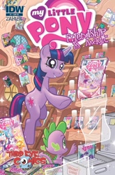 Size: 632x960 | Tagged: safe, idw, imported from derpibooru, spike, twilight sparkle, dragon, pony, unicorn, comic, cover, female, male, mare, official, official comic, third eye comics