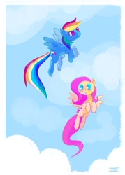 Size: 620x866 | Tagged: safe, artist:cmaggot, imported from derpibooru, fluttershy, rainbow dash, cloud, cloudy, cute, sky, style emulation