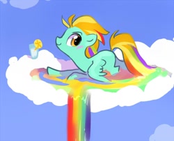 Size: 600x484 | Tagged: safe, artist:tomatocoup, imported from derpibooru, lightning dust, pony, 30 minute art challenge, cloud, paint, paint on fur, rainbow, recolor, solo