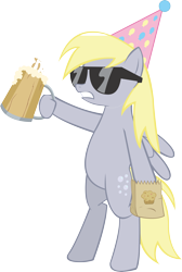 Size: 4959x7367 | Tagged: safe, artist:the-crusius, imported from derpibooru, derpy hooves, pony, absurd resolution, bag, bipedal, cider, drink, hat, muffin, mug, paper bag, party hat, simple background, sunglasses, svg, transparent background, vector