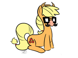 Size: 1024x768 | Tagged: artist needed, source needed, safe, imported from derpibooru, applejack, pony, female, glasses, groucho mask, nose, simple background, sitting, solo