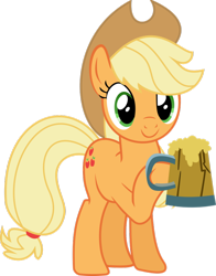 Size: 792x1009 | Tagged: safe, imported from derpibooru, applejack, earth pony, pony, the super speedy cider squeezy 6000, cider, female, hooves, mare, simple background, solo, tankard, transparent background, vector