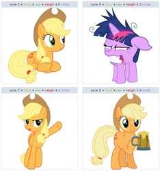 Size: 526x562 | Tagged: safe, imported from derpibooru, applejack, twilight sparkle, exploitable meme, juxtaposition, juxtaposition win, twicrab, twilight snapple, wat