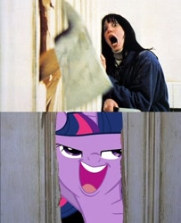 Size: 447x550 | Tagged: safe, edit, imported from derpibooru, twilight sparkle, faic, photo, the shining, wendy torrance