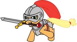 Size: 648x357 | Tagged: artist needed, source needed, safe, imported from derpibooru, applejack, armor, helmet, ms paint, sword