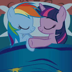 Size: 657x657 | Tagged: safe, artist:somepony, imported from derpibooru, rainbow dash, twilight sparkle, pegasus, pony, unicorn, animated, ask, asksparklesanddashie, bed, blinking, female, gif, lesbian, mare, shipping, sleeping, tumblr, twidash, unicorn twilight
