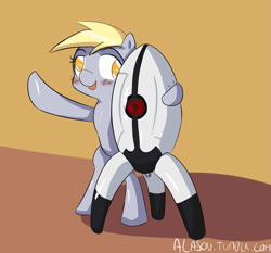 Size: 1093x1020 | Tagged: safe, artist:alasou, imported from derpibooru, derpy hooves, pegasus, pony, 30 minute art challenge, crossover, female, mare, portal (valve), turret