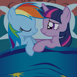 Size: 657x657 | Tagged: safe, artist:somepony, imported from derpibooru, rainbow dash, twilight sparkle, ask, asksparklesanddashie, bed, female, lesbian, shipping, sleeping, tumblr, twidash