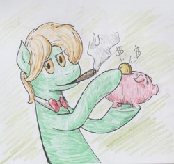 Size: 1280x1210 | Tagged: artist needed, safe, imported from derpibooru, oc, oc only, 30 minute art challenge, cigar, piggy bank
