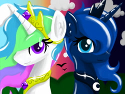 Size: 640x480 | Tagged: safe, artist:silvercommando, imported from derpibooru, princess celestia, princess luna, alicorn, pony, contrast, cute, female, mare
