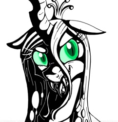 Size: 879x908 | Tagged: safe, artist:inuhoshi-to-darkpen, imported from derpibooru, queen chrysalis, changeling, changeling queen, crown, fangs, female, green eyes, jewelry, regalia