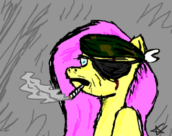 Size: 682x539 | Tagged: artist needed, safe, imported from derpibooru, fluttershy, cigarette, eyepatch, ms paint, solid shy