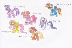 Size: 566x381 | Tagged: safe, artist:star dragon, imported from derpibooru, applejack, fluttershy, pinkie pie, rainbow dash, rarity, twilight sparkle, redesign, spoiler