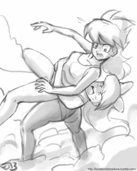 Size: 680x850 | Tagged: safe, artist:johnjoseco, imported from derpibooru, cloudchaser, flitter, human, action pose, german suplex, grayscale, humanized, monochrome, suplex, wrestling