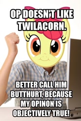 Size: 728x1092 | Tagged: safe, imported from derpibooru, apple bloom, alicorn drama, drama, exploitable meme, first day brony, image macro, meme